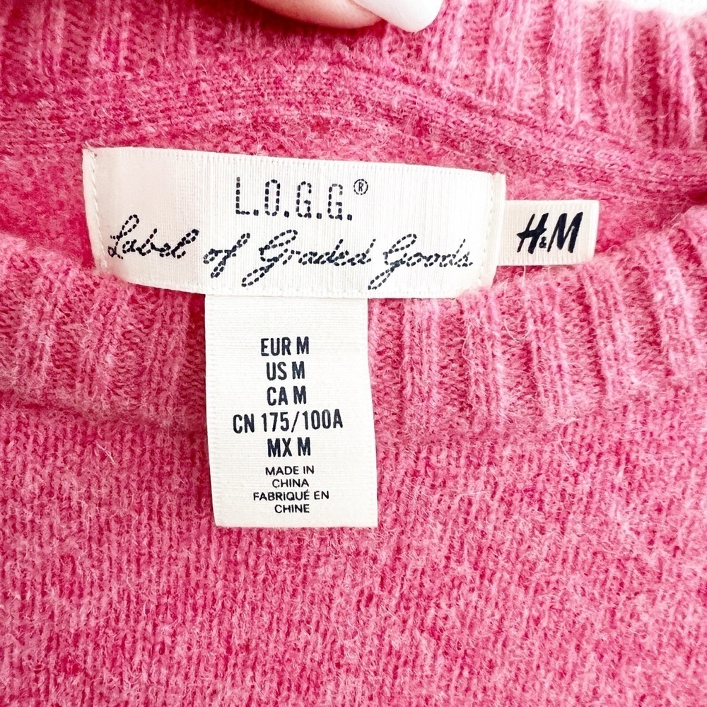 H&M Pink Sweater Medium Crew Neck Long Sleeve Ribbed Hem bubble pink NWOT - Picture 5 of 10